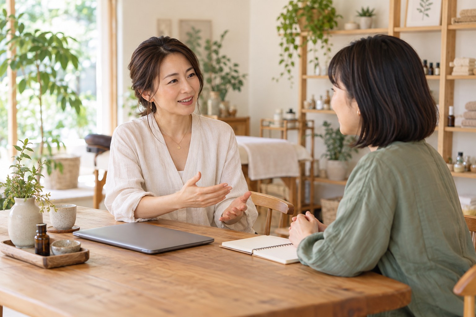 女性オーナー同士が相談する場面のAI生成イメージ