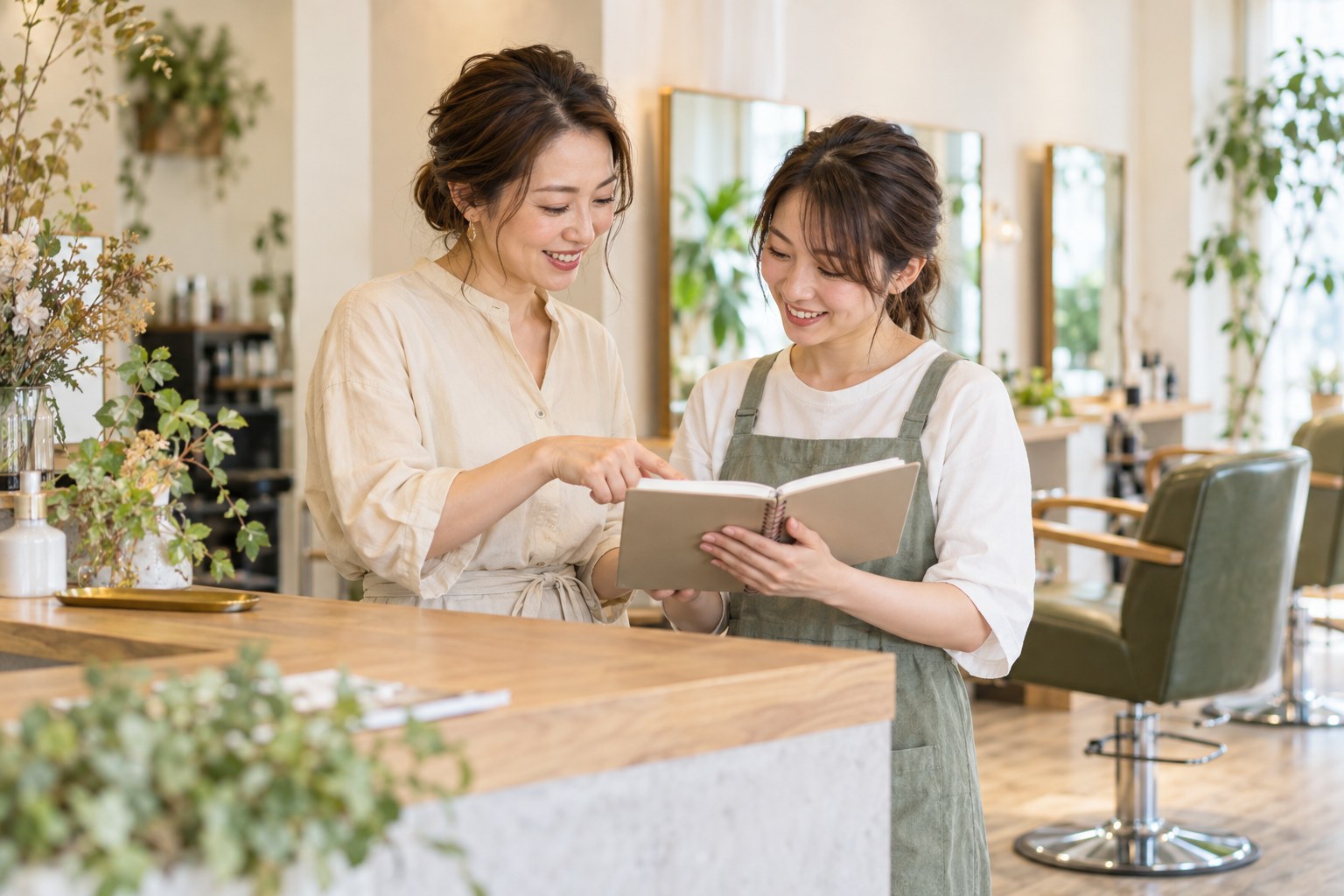 サロン運営の打ち合わせを描いたAI生成イメージ